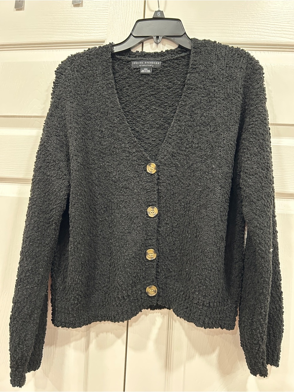 Sanctuary Black Bouclé Button-Front Cardigan